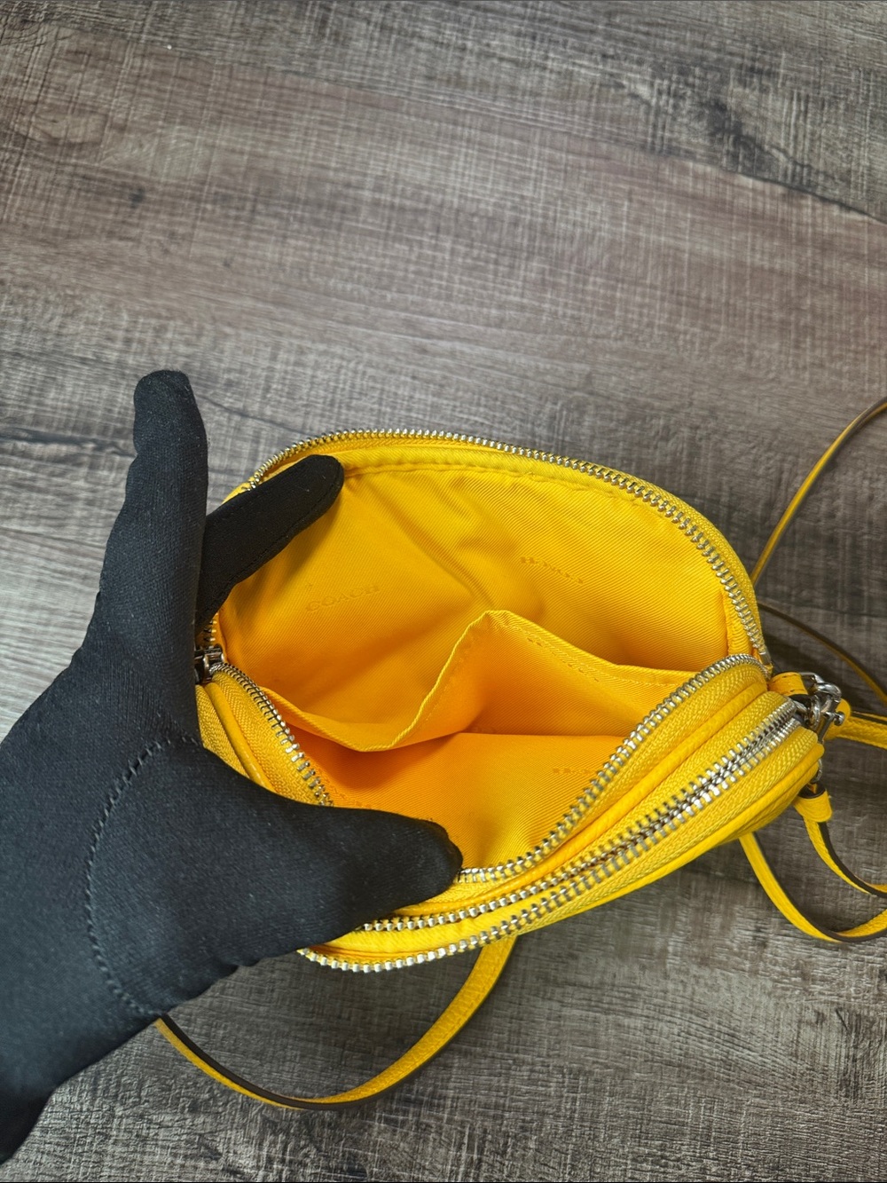 Coach Yellow Pebbled Leather Crossbody Wristlet - Picture 8 of 15